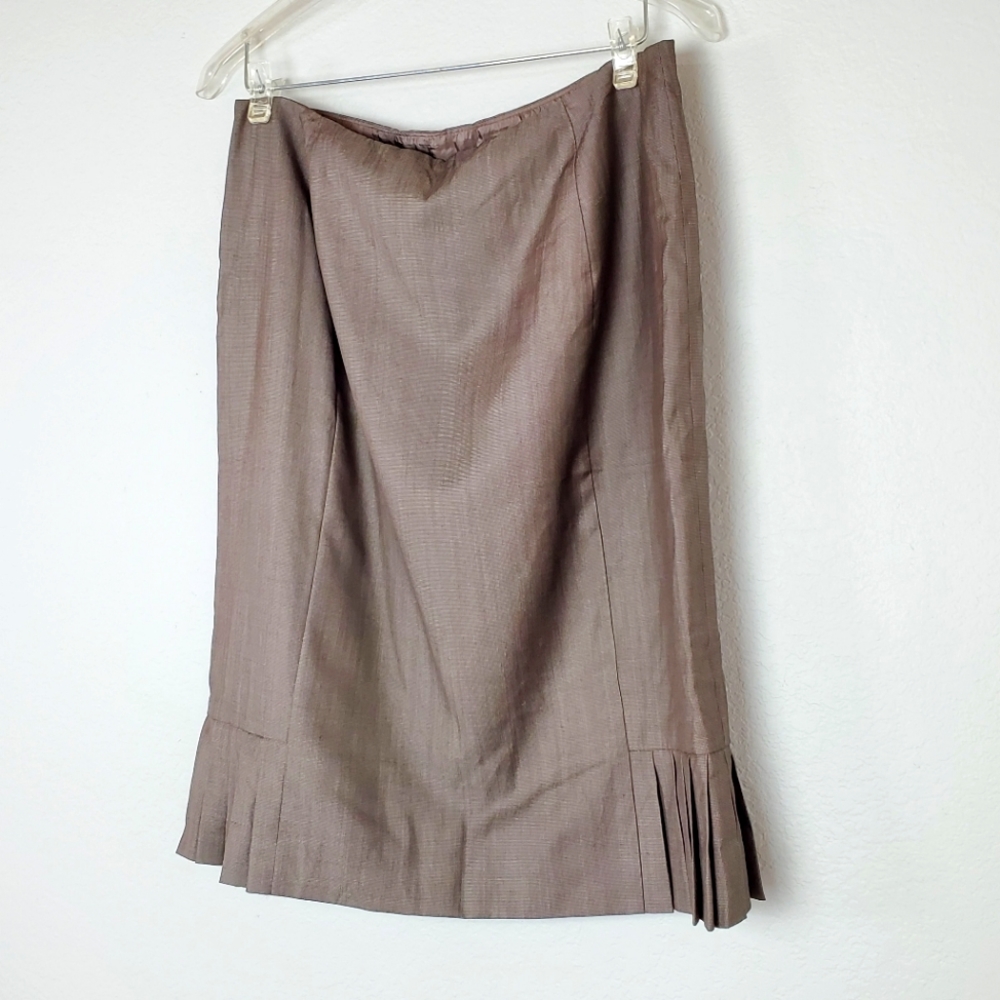 Ann Taylor Flounce Ruffle Wool Silk Straight ⚘ Pencil Skirt, Taupe Neutral Color